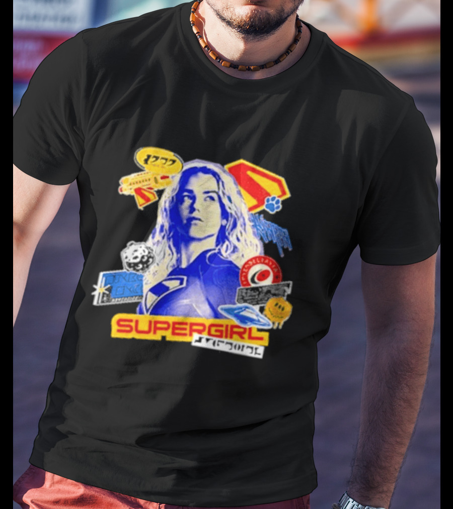 Supergirl Kryptonian Hero Pop Art Sticker Collage T-Shirt