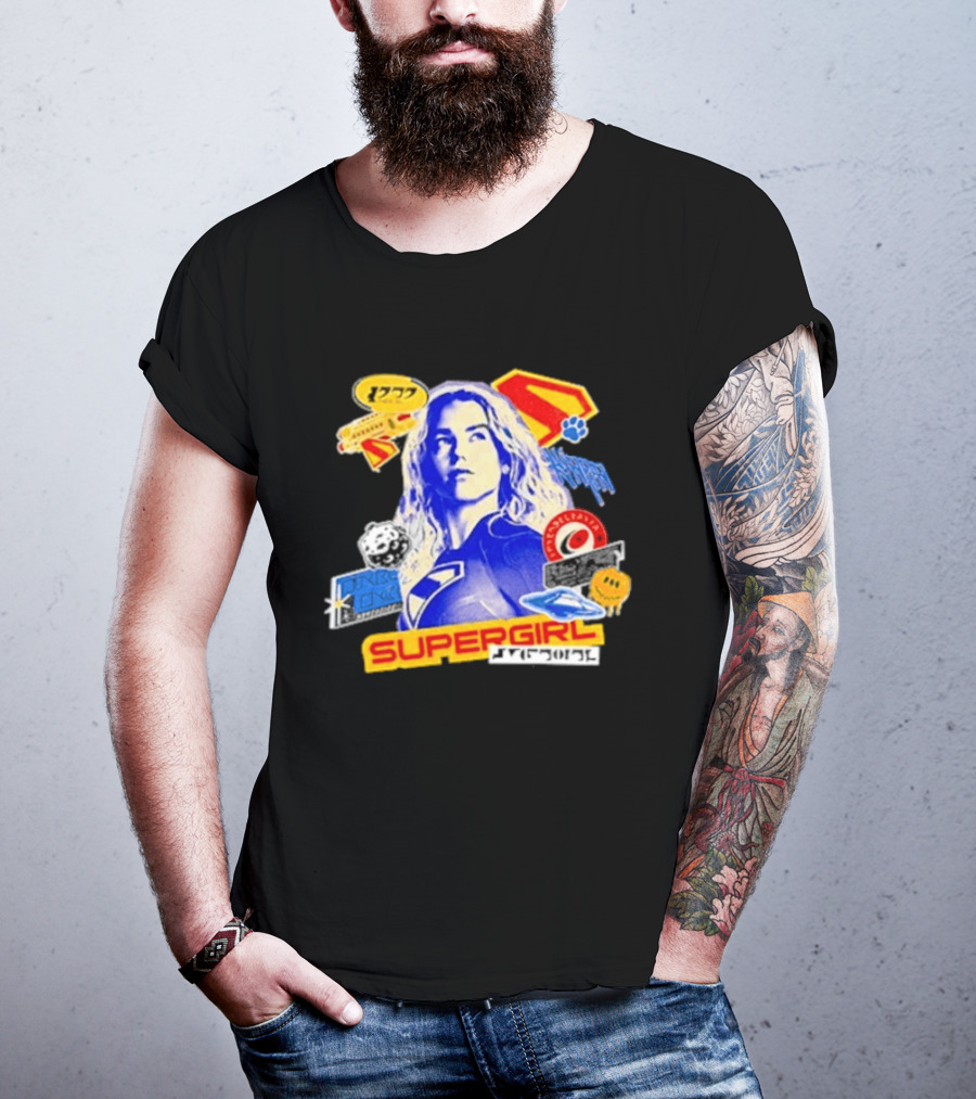 Supergirl Kryptonian Hero Pop Art Sticker Collage T-Shirt
