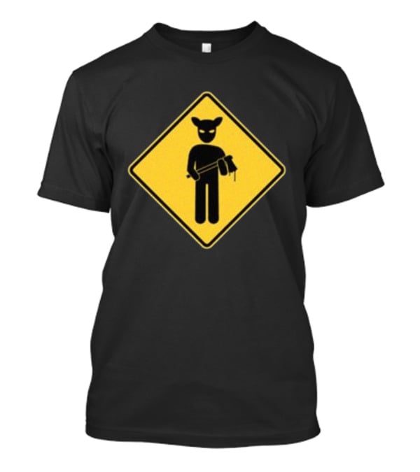 Lamb Mask Caution Sign Horror Icon Warning T-Shirt