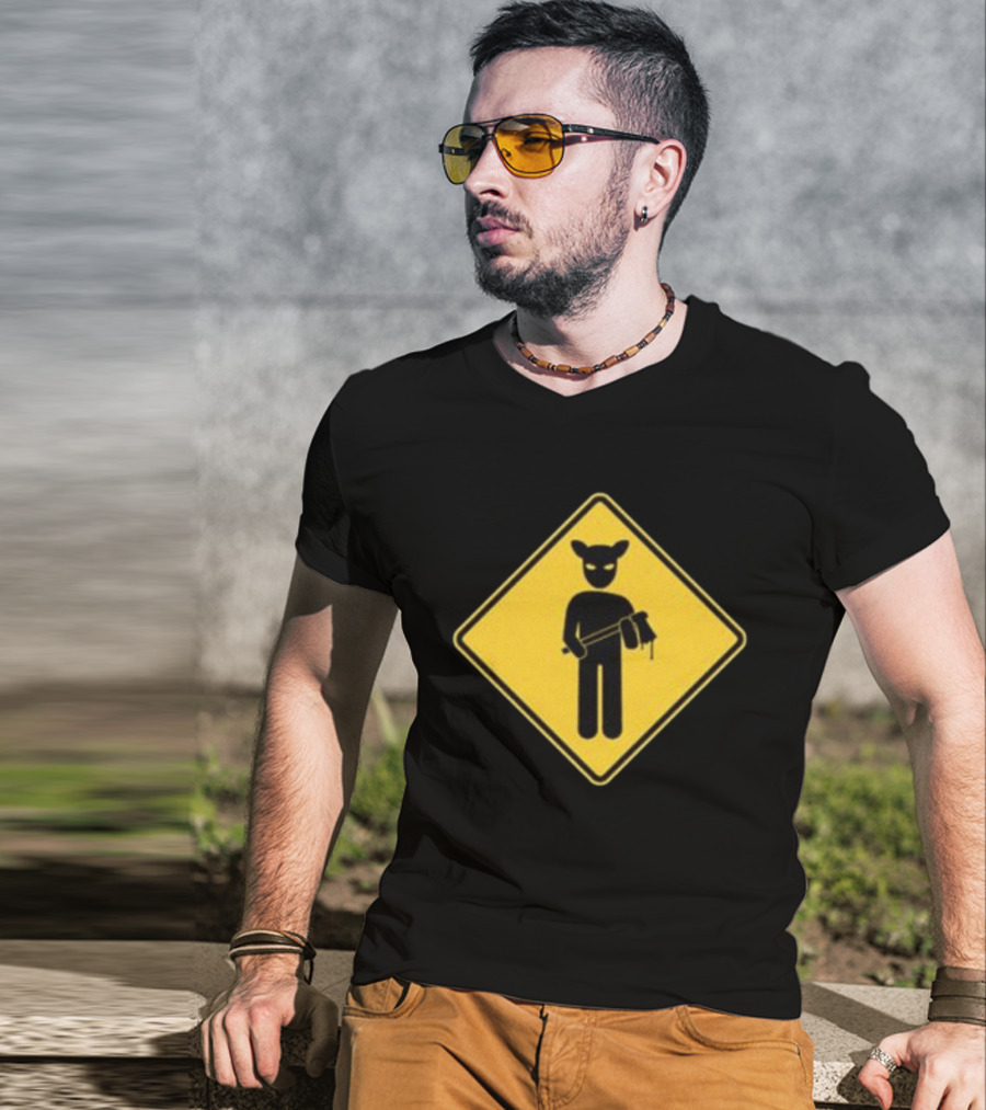 Lamb Mask Caution Sign Horror Icon Warning T-Shirt
