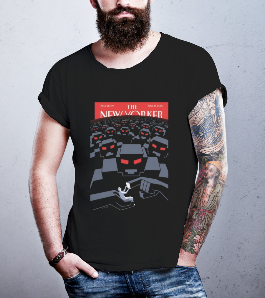 The New Yorker April 13 2026 Christoph Niemann "New Horizons" Cover Art Featuring Robot Crowd Scene T-Shirt