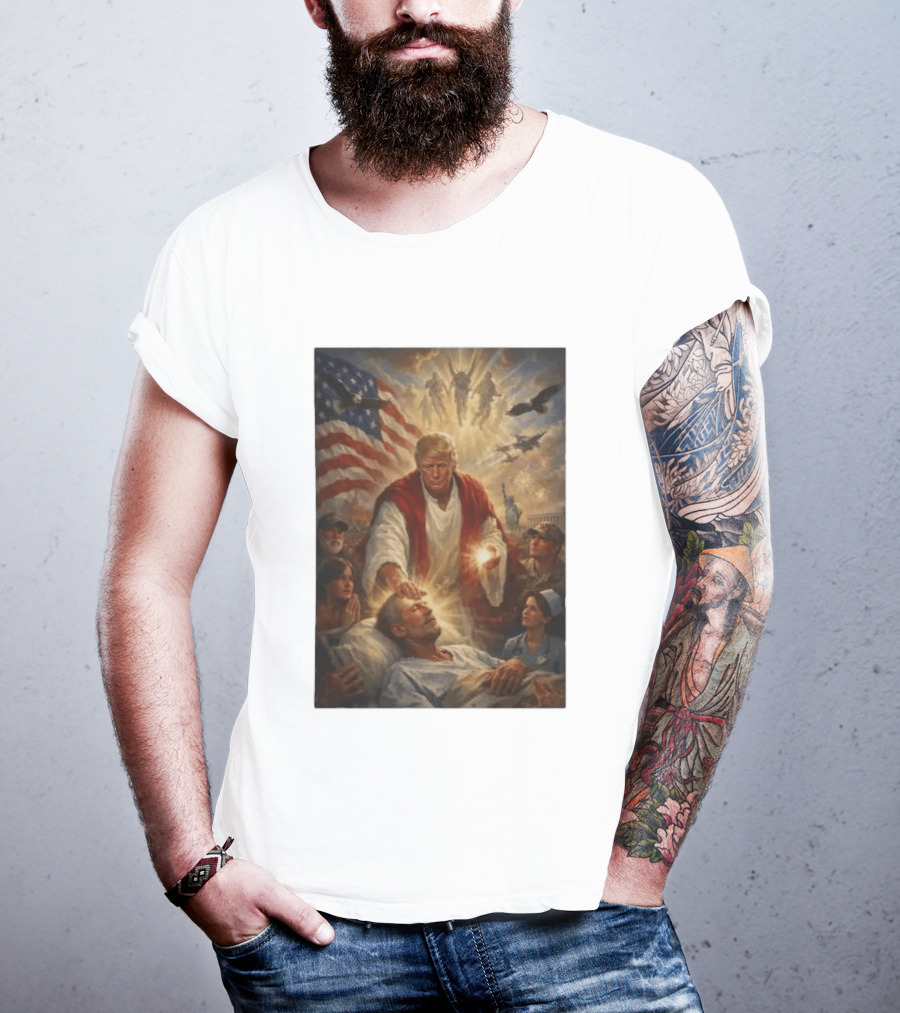 Trump Jesus Epstein Biblical Revelation Imagery With American Flag T-Shirt