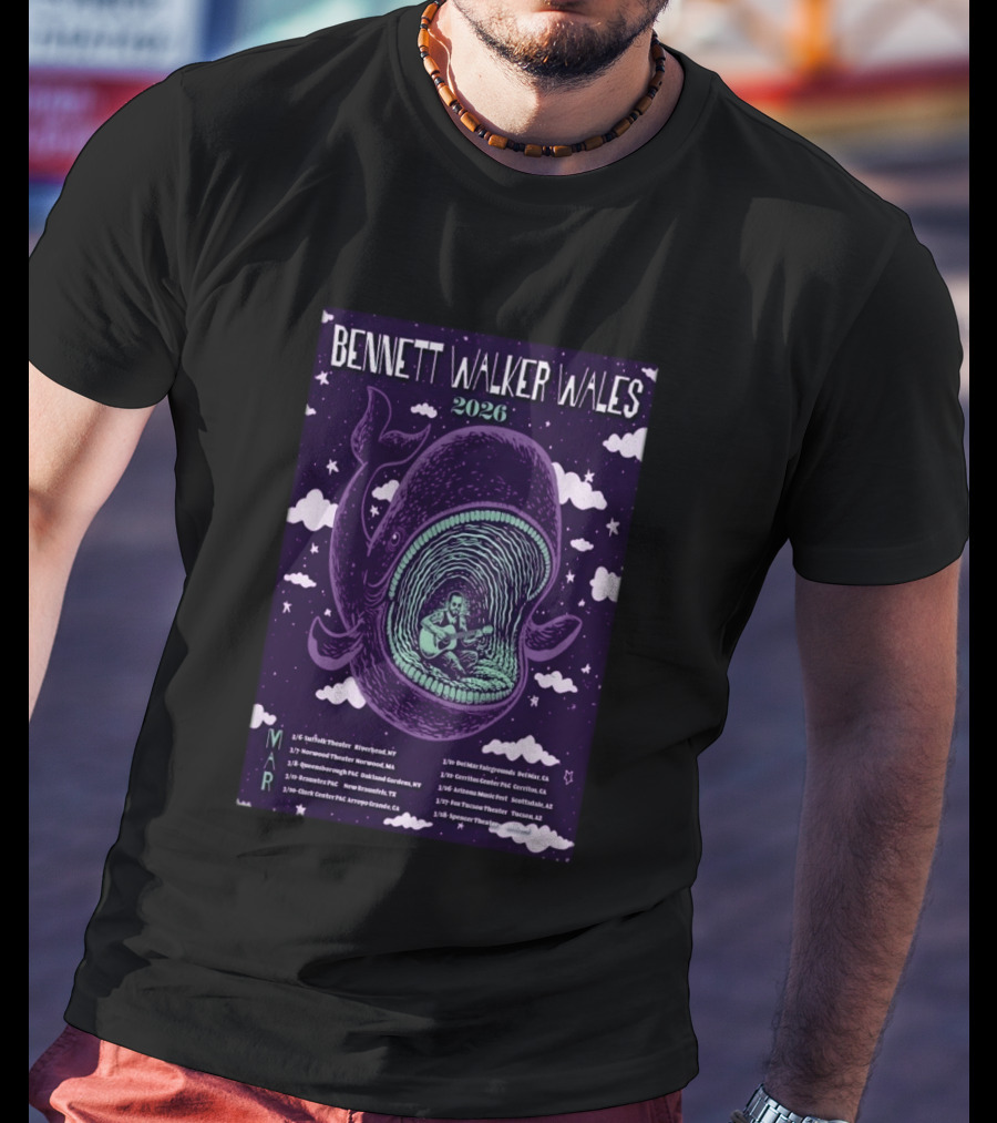 Bennett Walker Wales 2026 Whale Tour March Dates USA T-Shirt