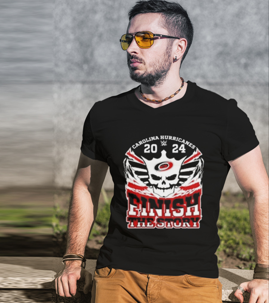 Cody Rhodes Carolina Hurricanes 2024 Finish The Story Skull Wings T-Shirt