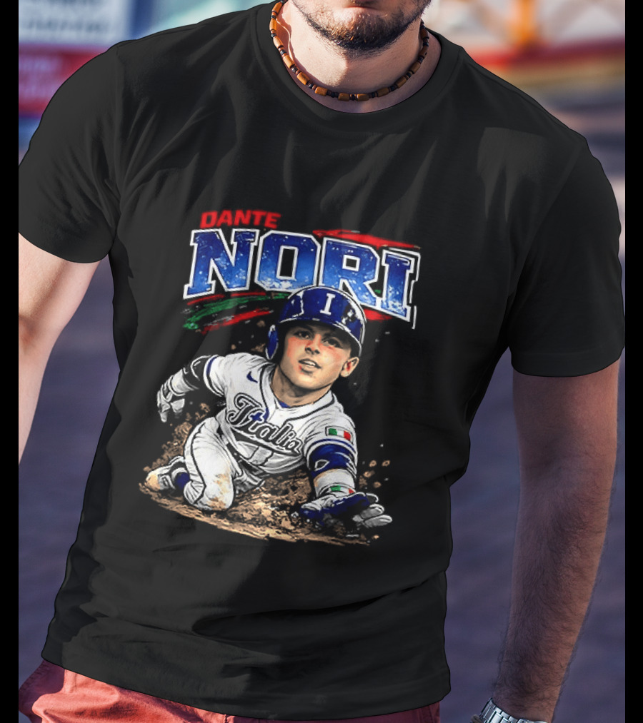 Dante Nori Italy Baseball Classic Caricature Sliding Player T-Shirt