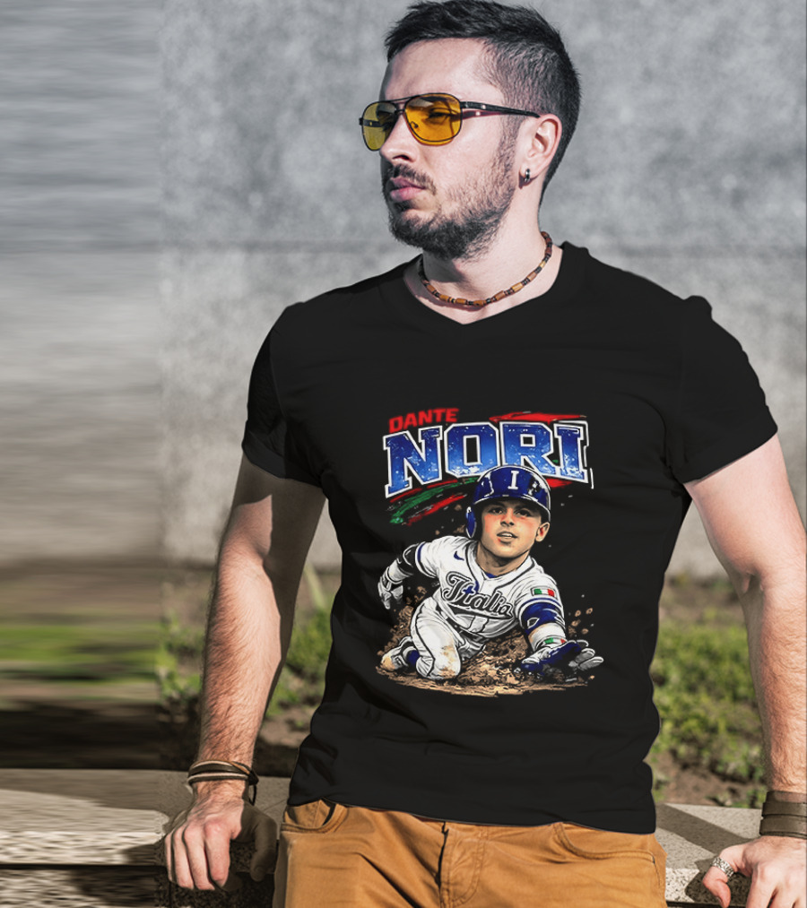 Dante Nori Italy Baseball Classic Caricature Sliding Player T-Shirt
