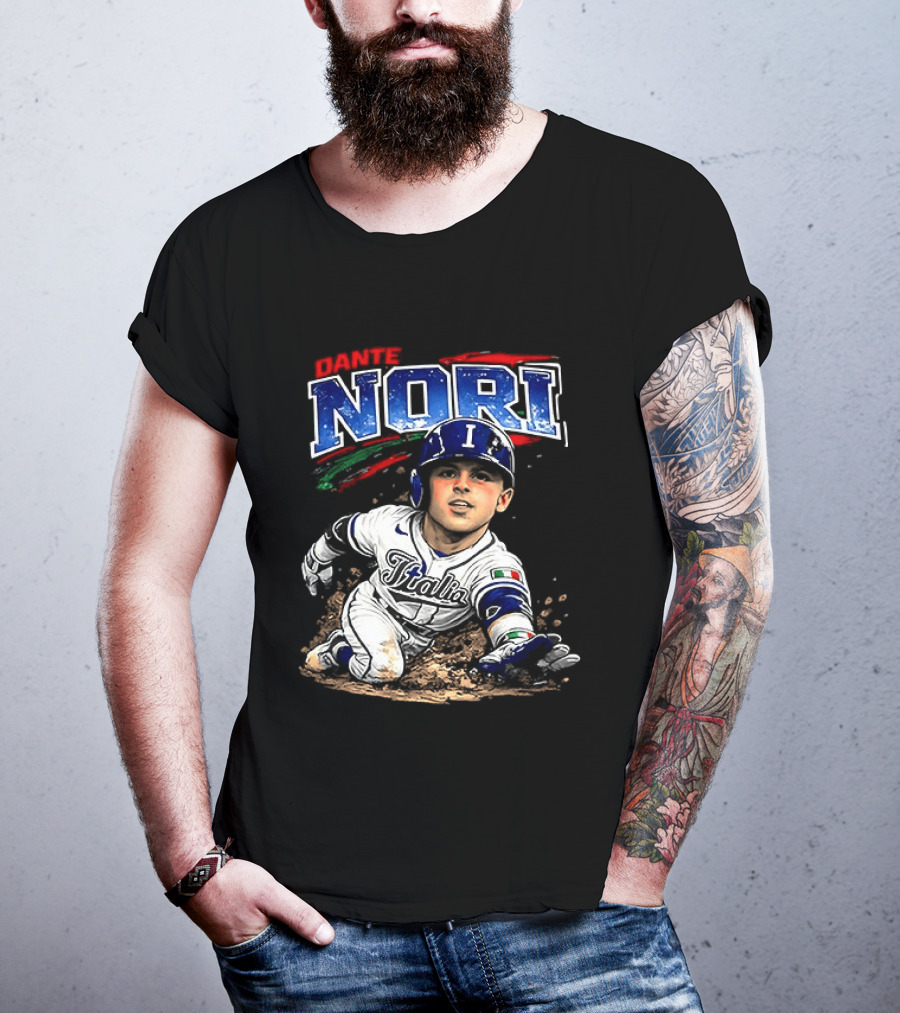 Dante Nori Italy Baseball Classic Caricature Sliding Player T-Shirt