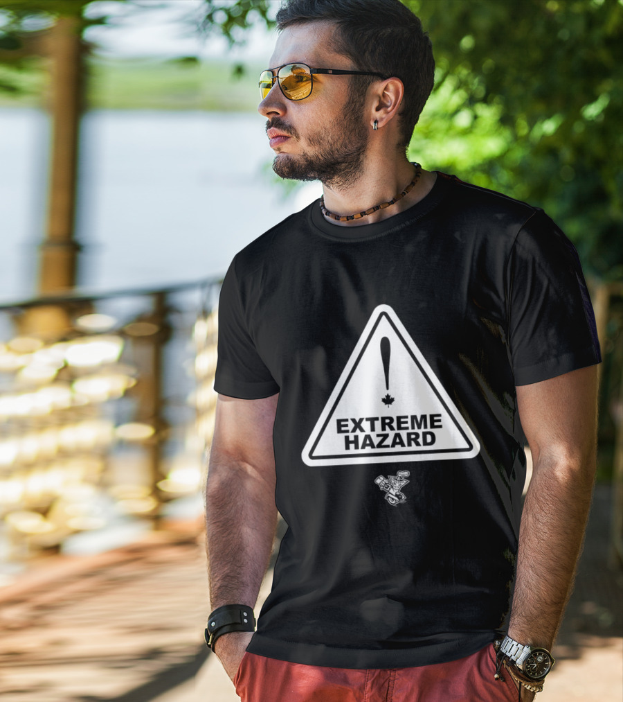Extreme Hazard Attention Canadians Warning Sign Icon Canada Maple Leaf Moto T-Shirt