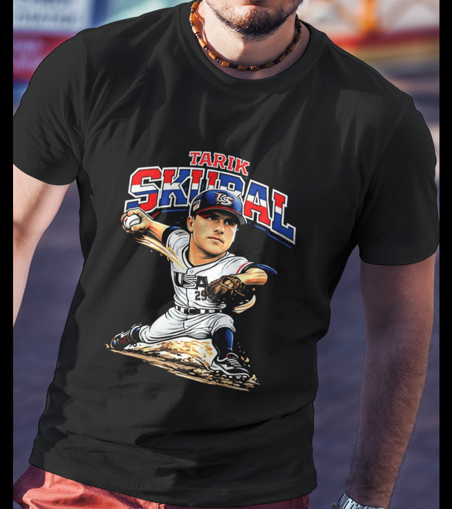 Tarik Skubal USA Baseball Classic Pitcher Caricature T-Shirt