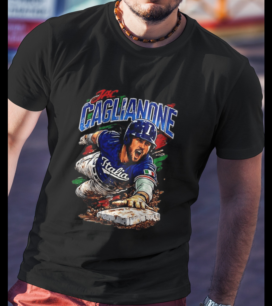 Jac Caglianone Italy Baseball Slide Dynamic Action Caricature T-Shirt