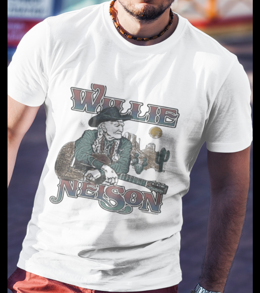 Willie Nelson Desert Cactus Guitar Scene T-Shirt