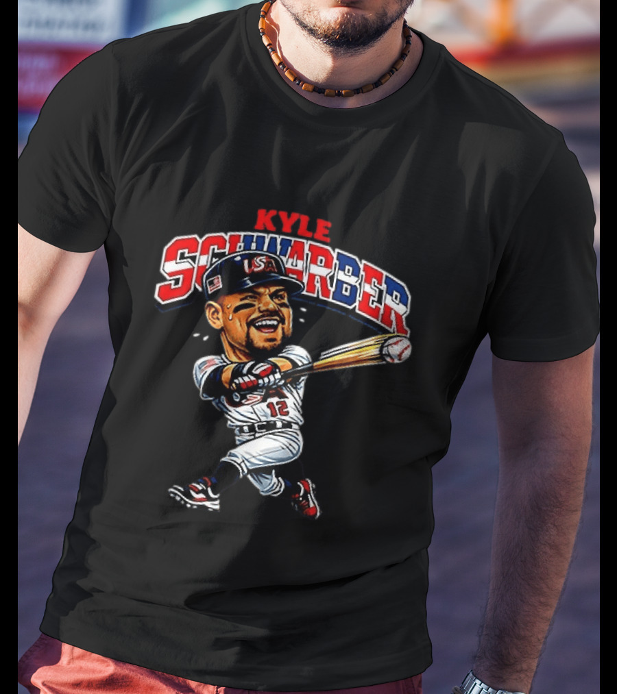 Kyle Schwarber USA Baseball Classic Caricature 12 Jersey Patriotic Batting T-Shirt