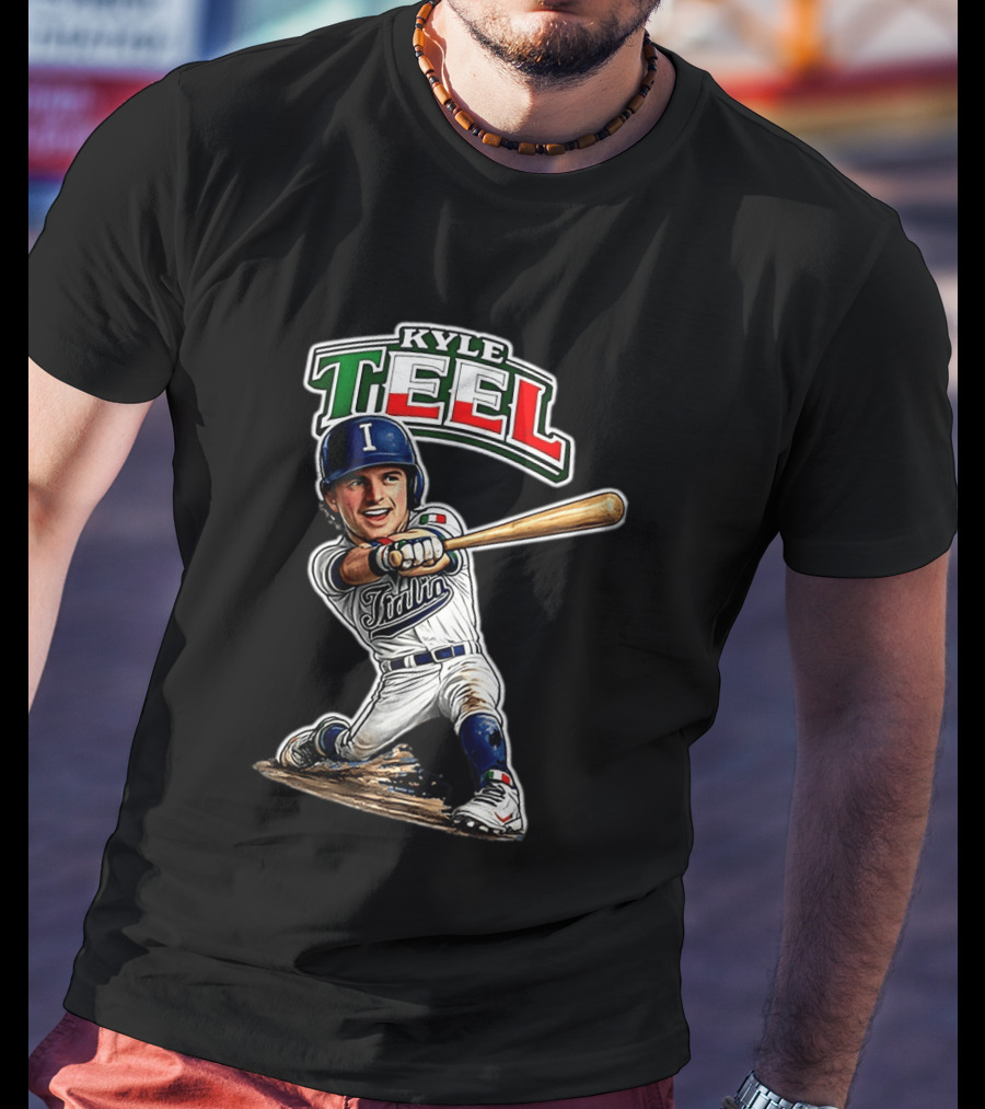 Kyle Teel Italy Baseball Classic Caricature Italy Flag Colors Batting Action T-Shirt