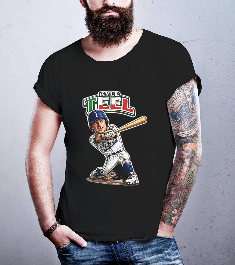 Kyle Teel Italy Baseball Classic Caricature Italy Flag Colors Batting Action T-Shirt