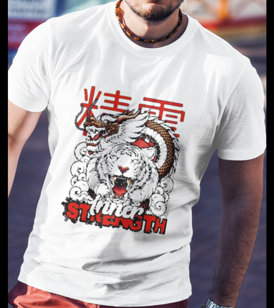 Inner Strength Tiger Dragon Kanji Art Fusion T-Shirt