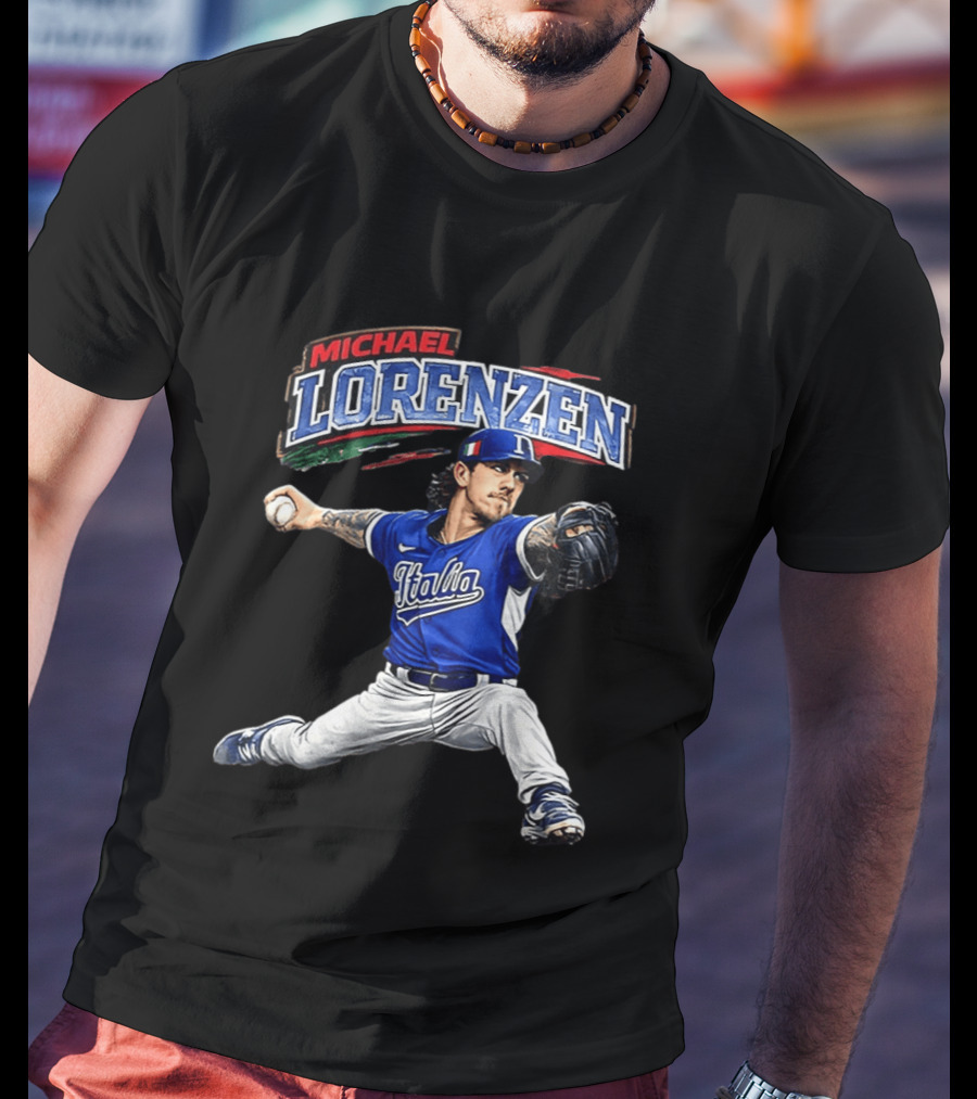 Michael Lorenzen Italy Baseball Classic Pitcher Caricature T-Shirt