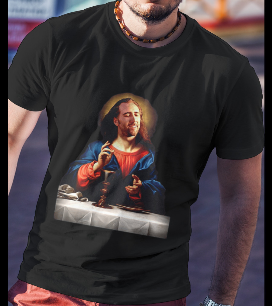 Nic Jesus Blessing The Bread And Wine Iconic Meme Mashup T-Shirt