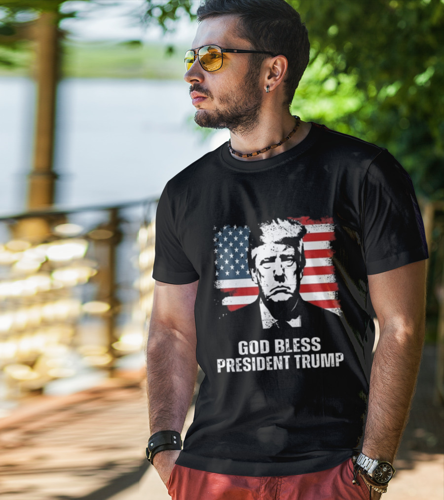 God Bless President Trump American Flag Iconic Style 2024 T-Shirt