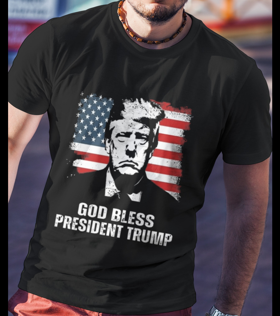 God Bless President Trump American Flag Iconic Style 2024 T-Shirt