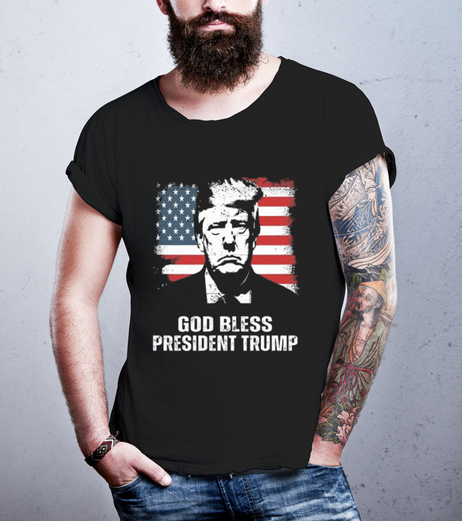 God Bless President Trump American Flag Iconic Style 2024 T-Shirt