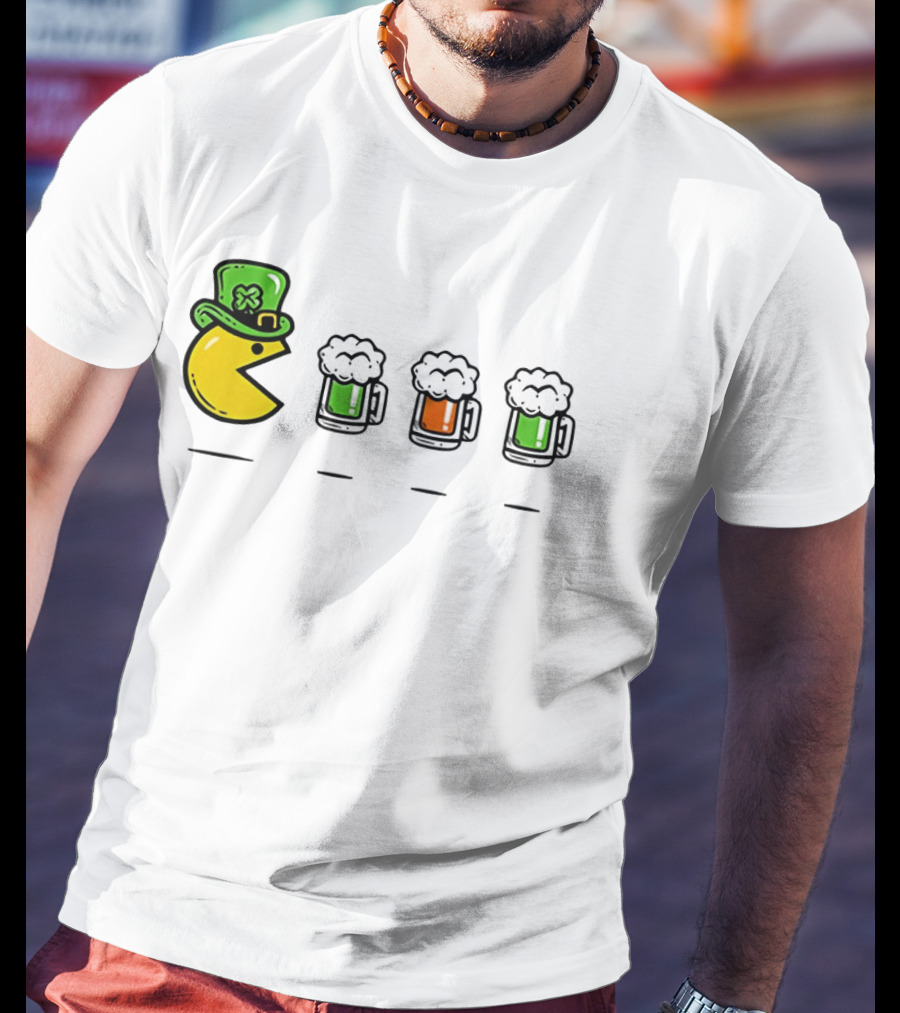 Pac Man St Patrick's Day Leprechaun Hat With Green Beer S T-Shirt