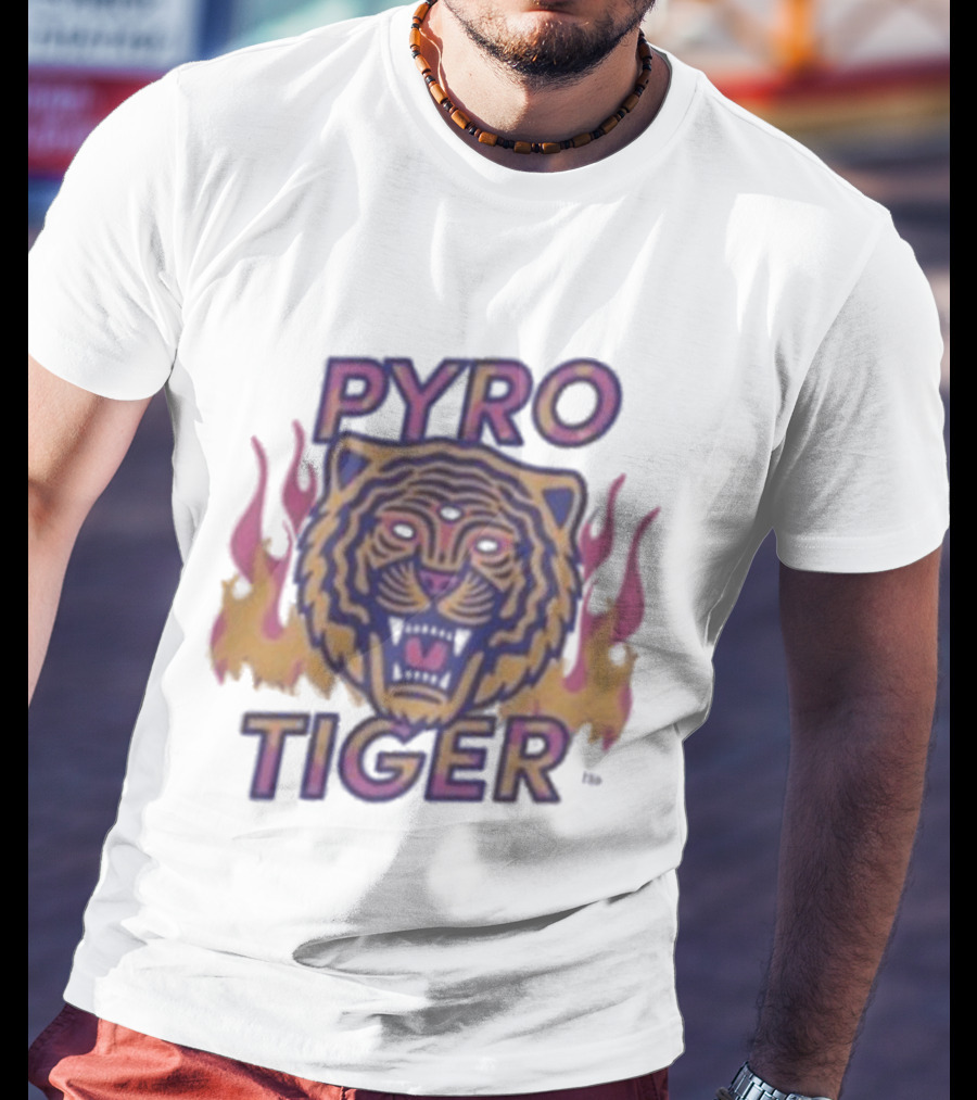 Pyro Tiger Flame Illustration With Fierce Tiger Head And Flaming Accents T-Shirt