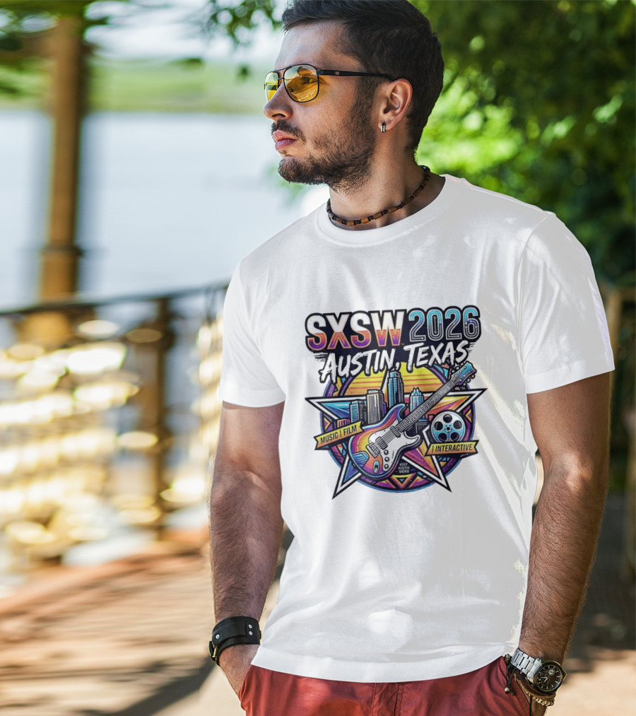 SXSW 2026 Austin Texas Music Film Interactive Guitar Skyline T-Shirt