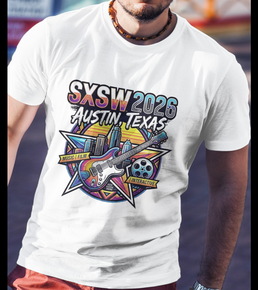 SXSW 2026 Austin Texas Music Film Interactive Guitar Skyline T-Shirt