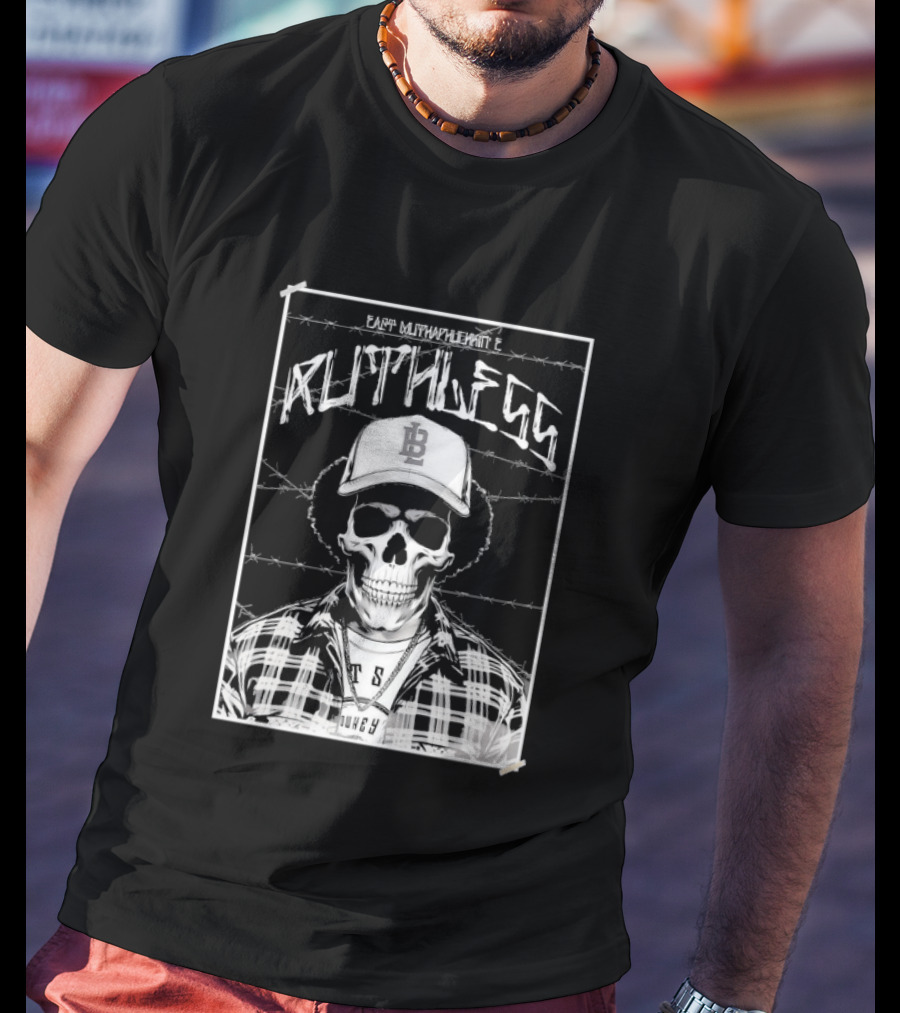 Eazy E Ruthless Skull In Cap And Barbed Wire T-Shirt