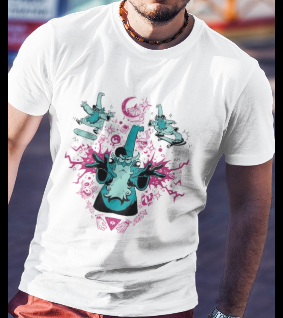 Mall Wizard Kickflip Sorcery By AlistairDraws Magic Fantasy Skateboarding T-Shirt