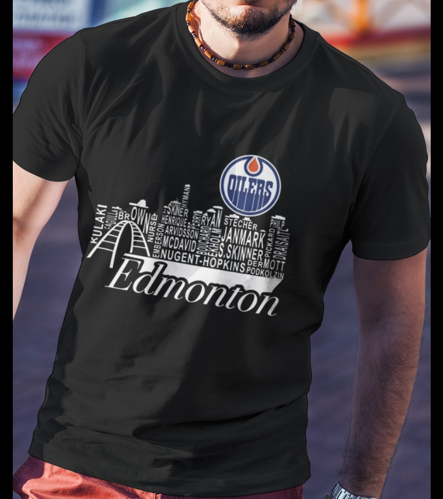 Edmonton Oilers Skyline Names 2025 McDavid Draisaitl Hyman Nugent Hopkins Smith T-Shirt