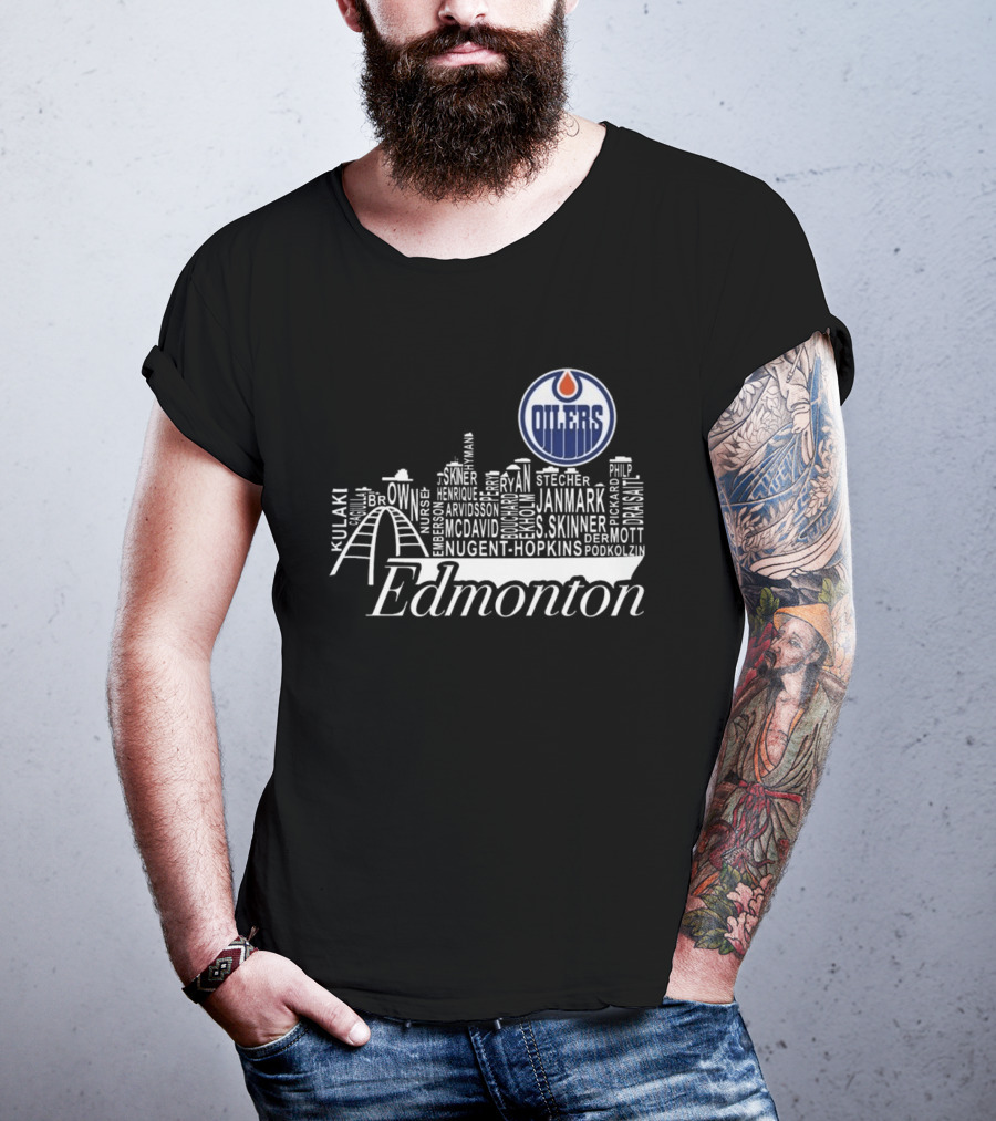 Edmonton Oilers Skyline Names 2025 McDavid Draisaitl Hyman Nugent Hopkins Smith T-Shirt