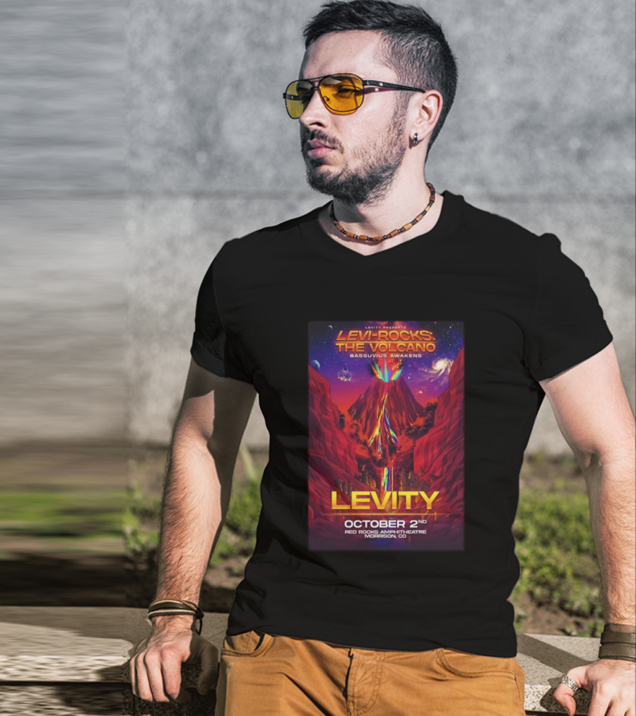 Levity Presents Levi Rocks The Volcano Bassuvius Awakens Red Rocks Amphitheatre October 2nd Morrison CO T-Shirt