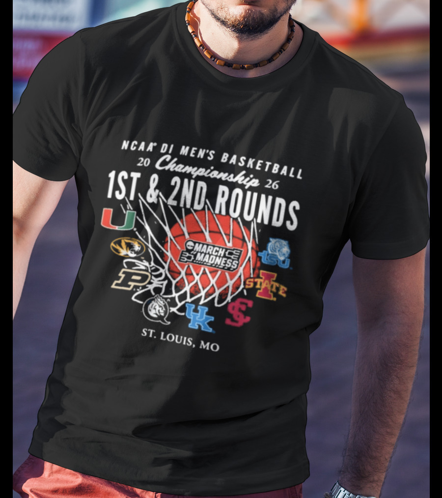 NCAA DI Men's Basketball 2026 Championship 1st & 2nd Rounds St. Louis MO U Mizzou Purdue Kentucky Tigers Iowa State Cyclones T-Shirt