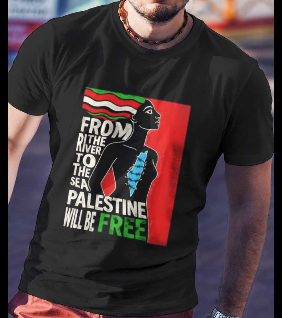 From The River To The Sea Palestine Will Be Free Woman Palestinian Flag Map T-Shirt