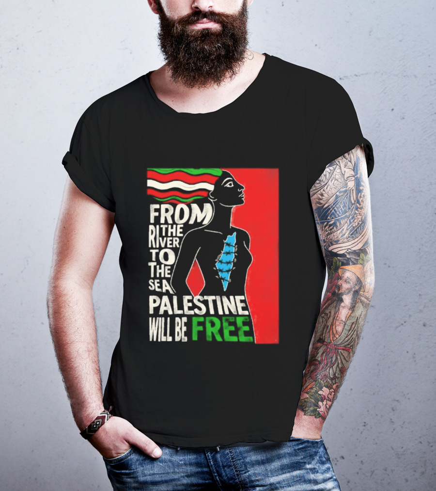 From The River To The Sea Palestine Will Be Free Woman Palestinian Flag Map T-Shirt