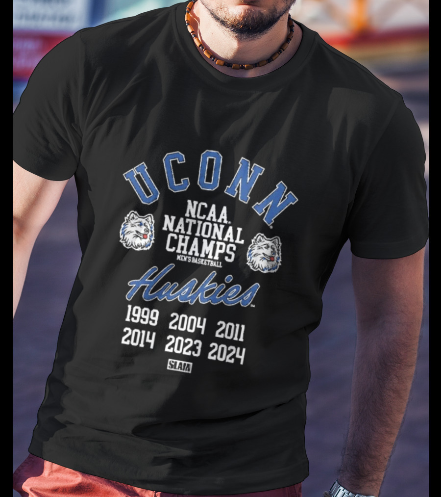 UConn Huskies NCAA National Champs Men's Basketball 1999 2004 2011 2023 2024 T-Shirt