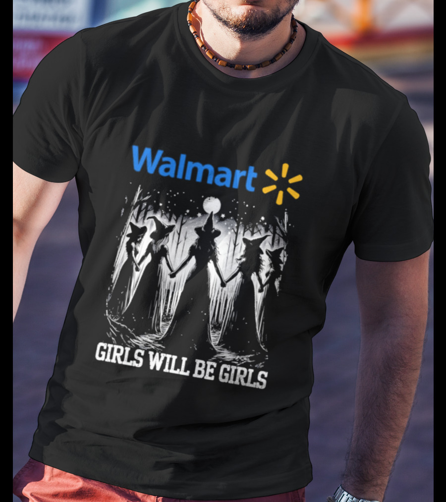 Walmart Girls Will Be Girls Witch Halloween Moonlit Scene T-Shirt