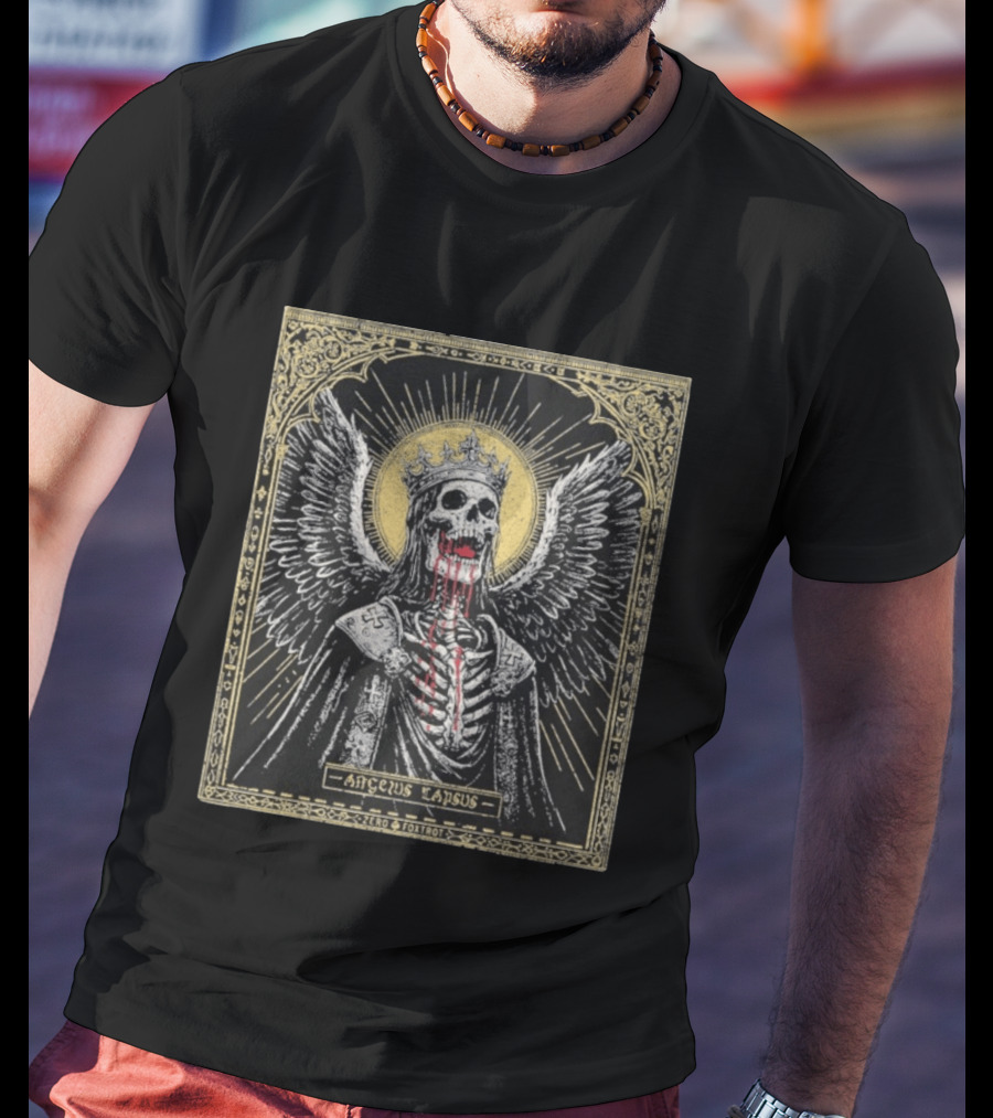 Zero Foxtrot Angelus Lapsus Fallen Angel Skeleton Halo Crown Wings Sacred Gothic Image T-Shirt