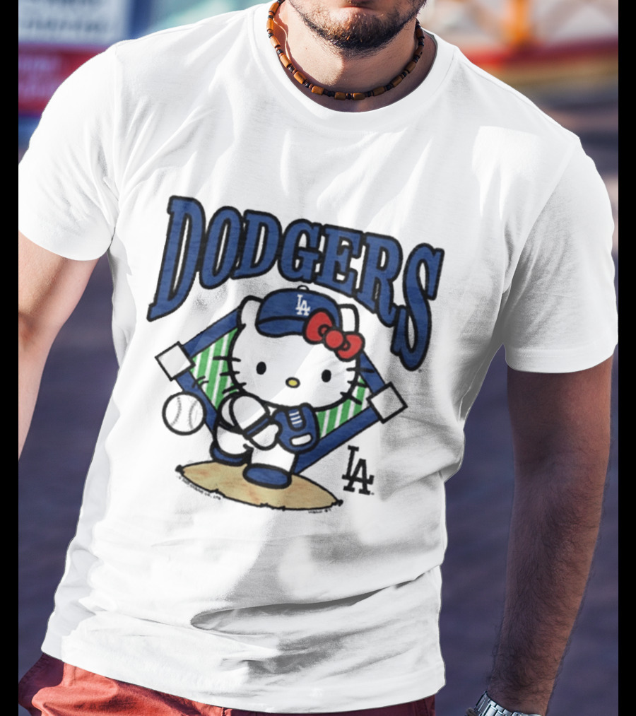 Hello Kitty Los Angeles Dodgers Baseball Crossover Fan Merchandise T-Shirt