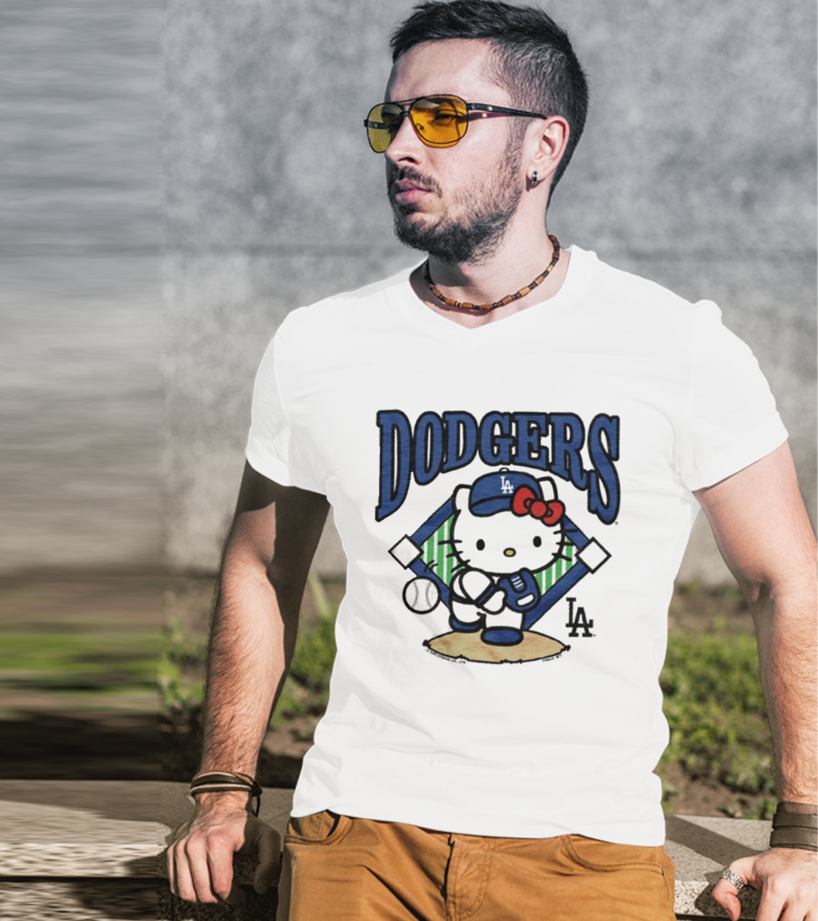 Hello Kitty Los Angeles Dodgers Baseball Crossover Fan Merchandise T-Shirt