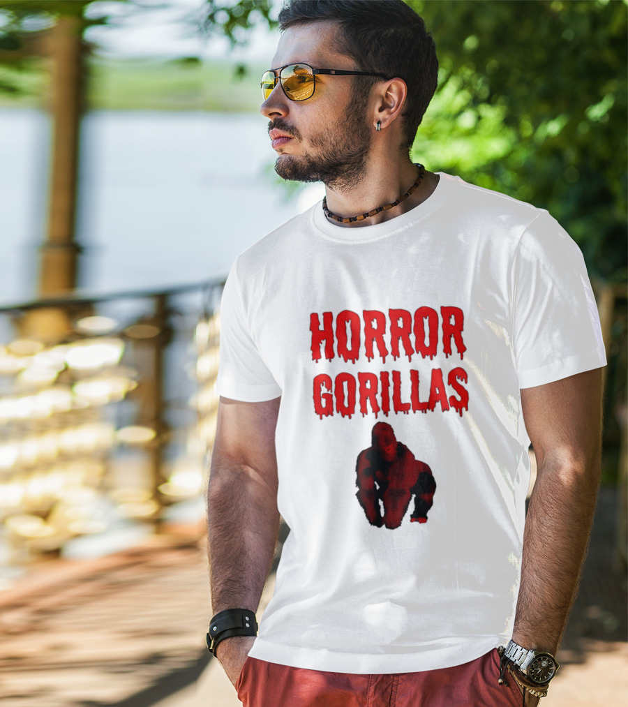 Horror Gorillas Dripping Blood Text And Red Gorilla T-Shirt
