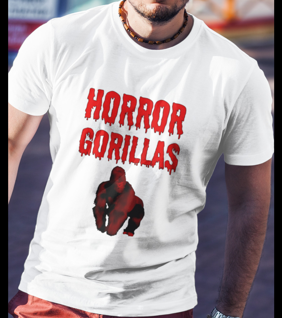 Horror Gorillas Dripping Blood Text And Red Gorilla T-Shirt