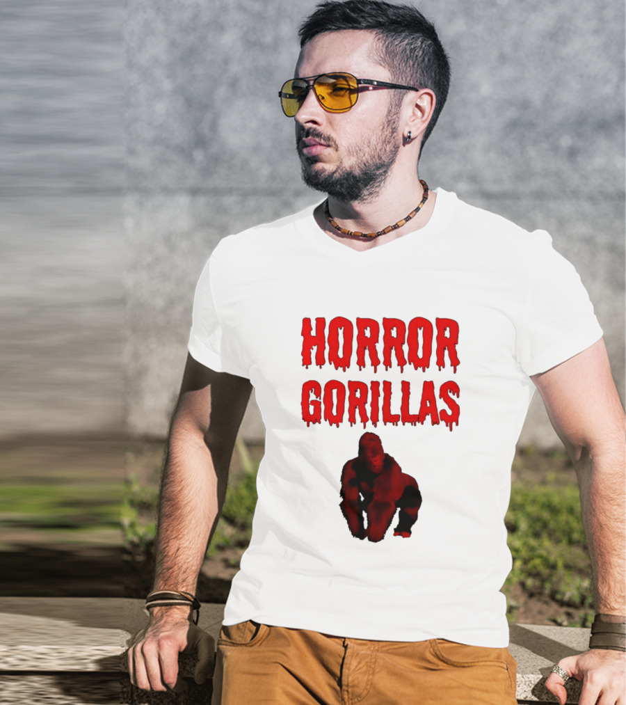 Horror Gorillas Dripping Blood Text And Red Gorilla T-Shirt