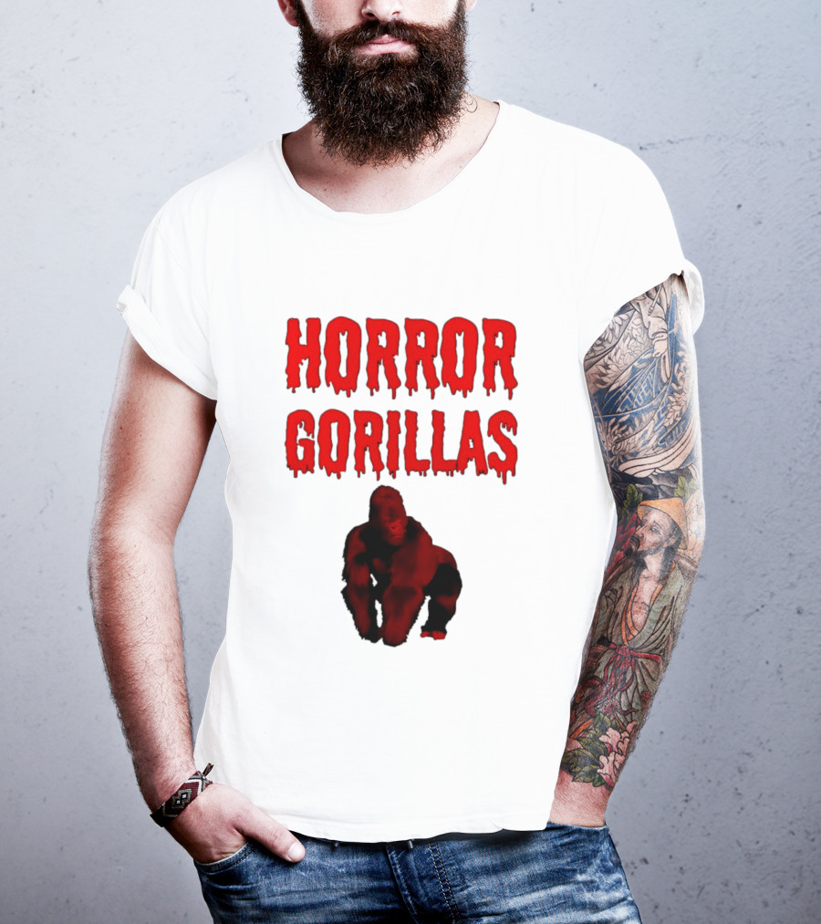 Horror Gorillas Dripping Blood Text And Red Gorilla T-Shirt