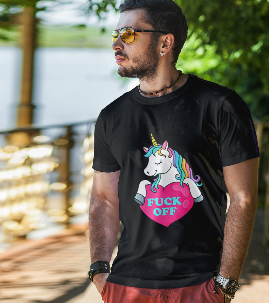 Unicorn Fuck Off Heart Rainbow Mane T-Shirt