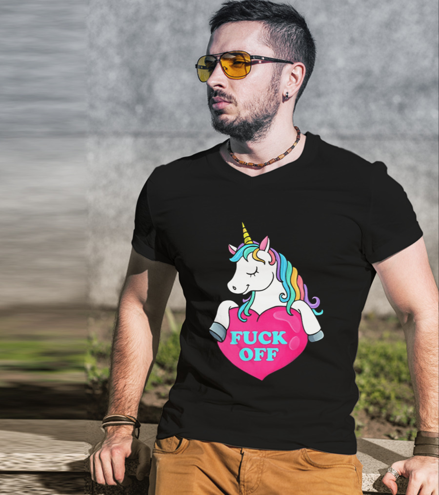 Unicorn Fuck Off Heart Rainbow Mane T-Shirt
