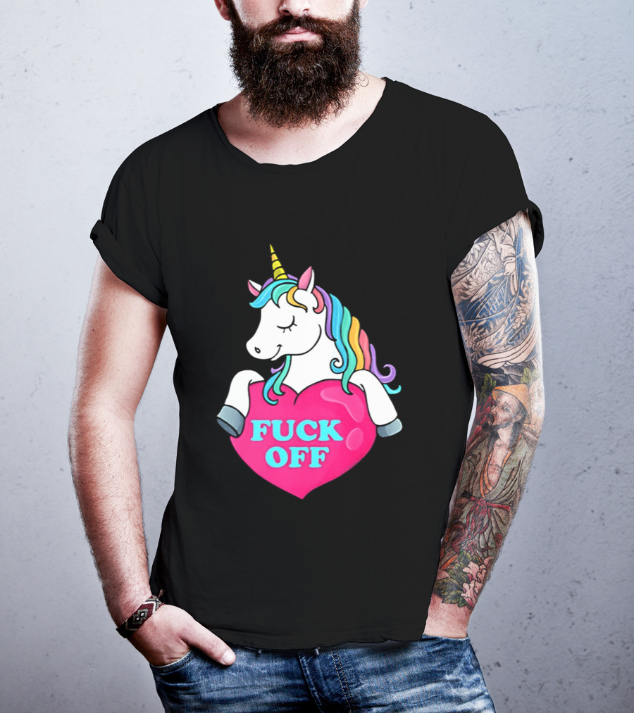 Unicorn Fuck Off Heart Rainbow Mane T-Shirt