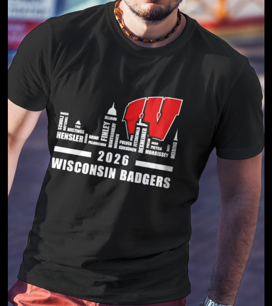 2026 Wisconsin Badgers City Names Skyline Mercer Medford Mosinee Plover Princeton Pulaski Ripon T-Shirt