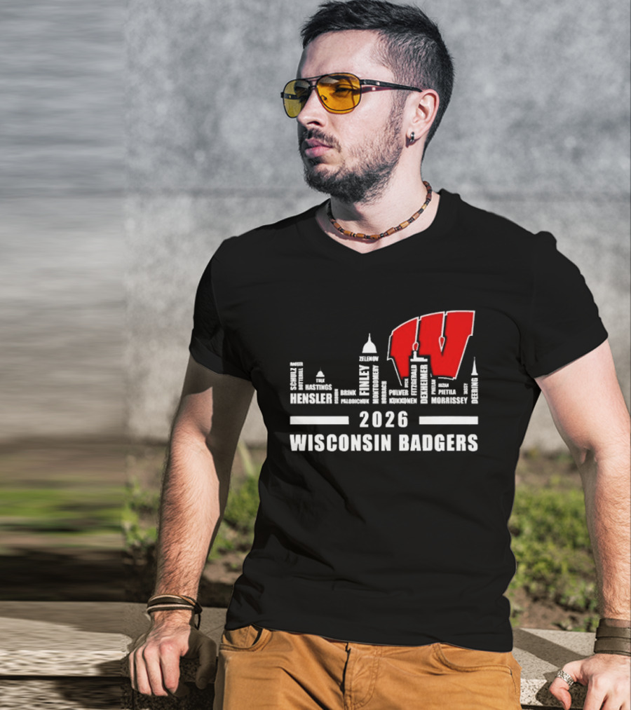2026 Wisconsin Badgers City Names Skyline Mercer Medford Mosinee Plover Princeton Pulaski Ripon T-Shirt